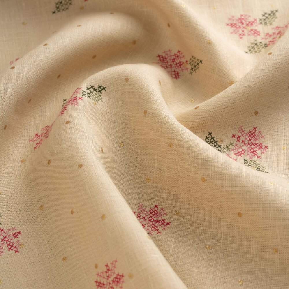 BEIGE FLORAL CROSS-STITCH