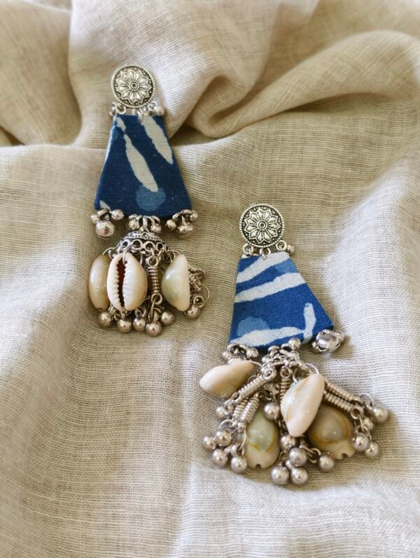 Indigo Metal and Fabric Earrings