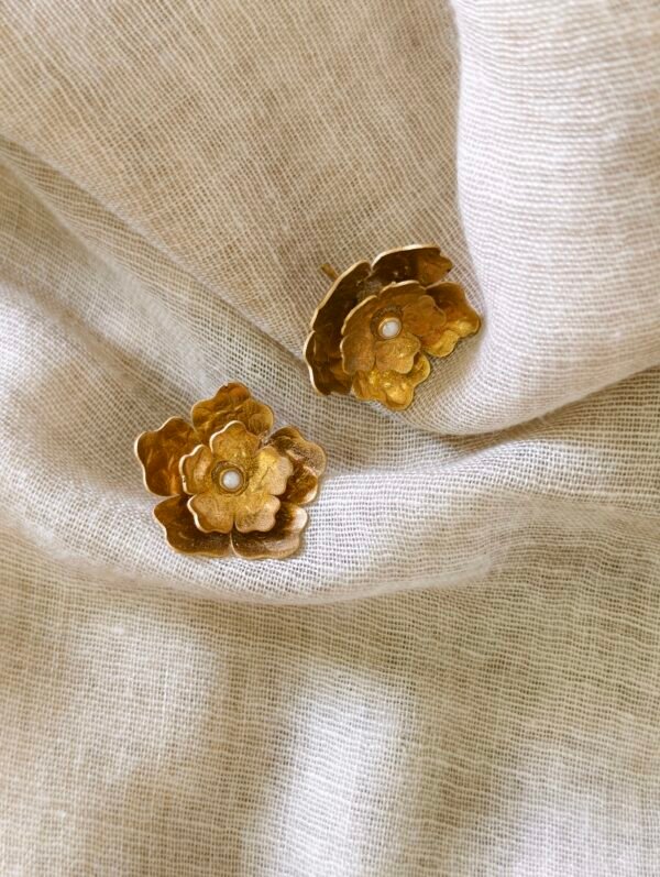 Brass and Pearl Flower Earrings