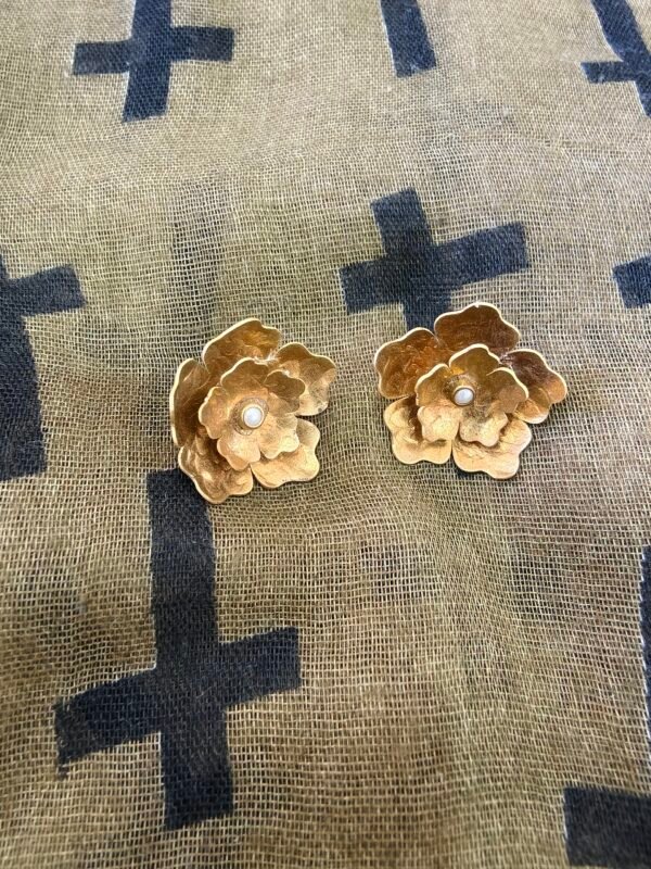 Brass and Pearl Flower Earrings