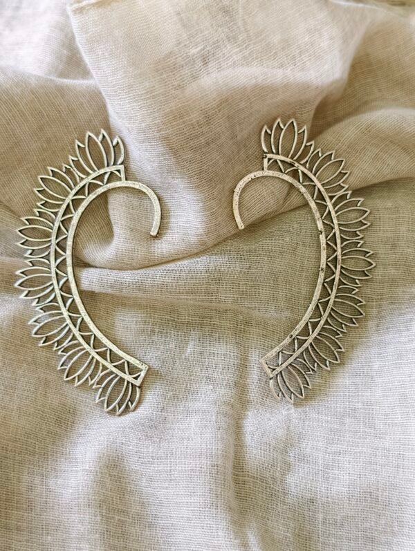 Silver Lotus Petal Metal Ear Cuffs