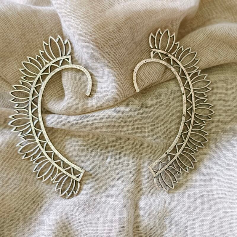 Silver Lotus Petal Metal Ear Cuffs